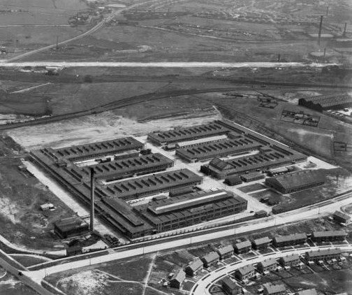 AN AERIAL VIEW OF MULLARD'S LITTLE HARWOOD, BLACKBURN FACTORY IN 1935