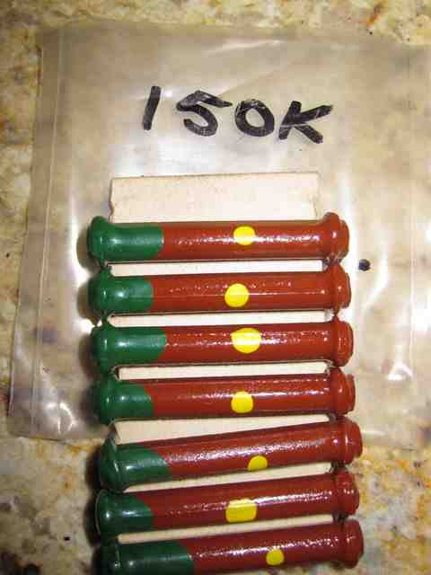 ERIE, DOGBONE, SOLID ROD, CARBON RESISTORS, , BODY TIP SPOT, TYPE A, 150K @ 1-2W