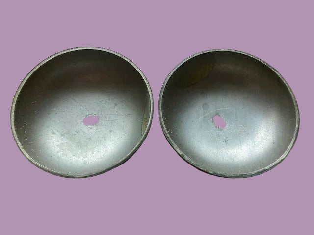 2X NICKEL PLATED, GONGS, RINGER, BELLS, APPROX 63mm DIA, POSSIBLY TELEPHONY RELATED