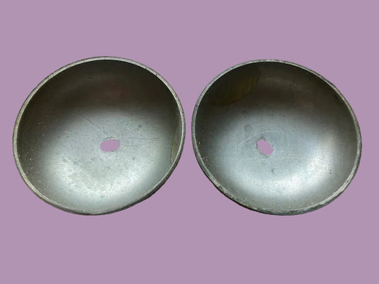 2X NICKEL PLATED, GONGS, RINGER, BELLS, APPROX 63mm DIA, POSSIBLY TELEPHONY RELATED