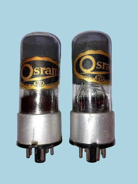 L63, OSRAM, MATCHED PAIR, GREY GLASS, ,ONG ENVELOPE. LARGE GOLD OSRAM DECAL, SAME BATCH CODE, 6J5GT, CV1934, HAMMERSMITH SEPTEMBER 1952 PRODUCTION,