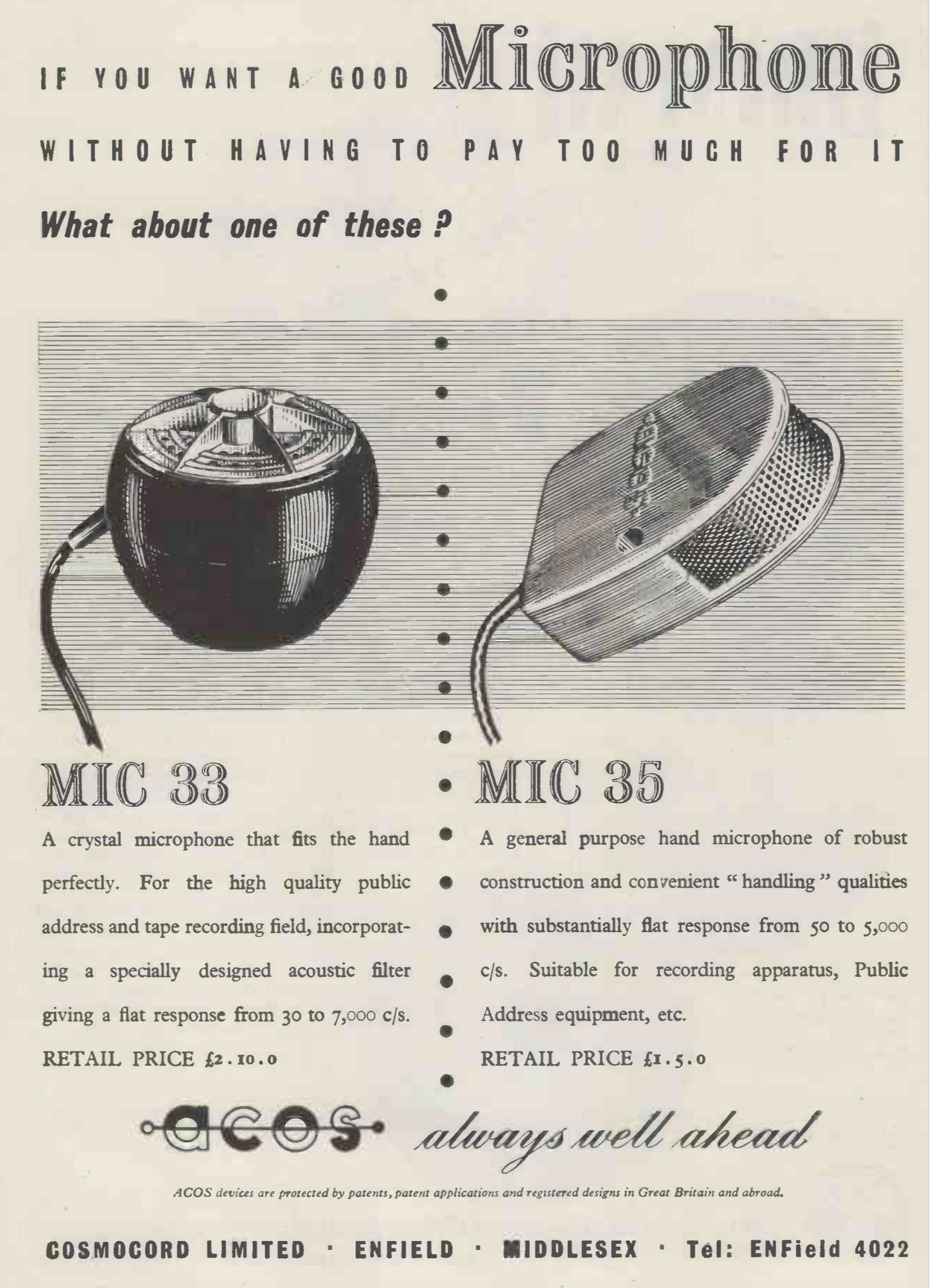 ACOS, MIC35, MICROPHONE C/W FAT BODY JACK PLUG