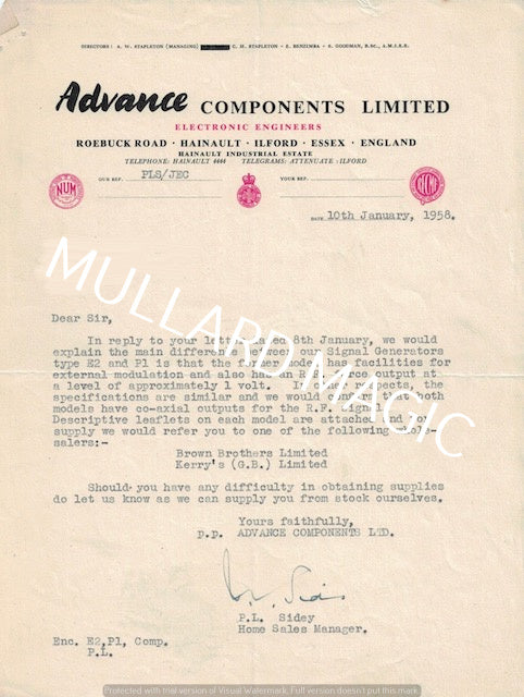 ADVANCE, LETTERHEAD, 1954