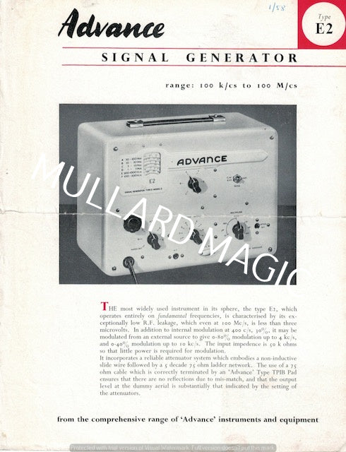 ADVANCE, E2, BROCHURE, 1954