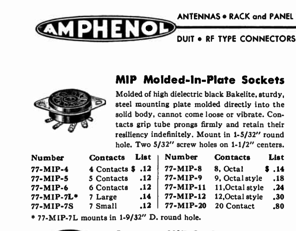 AMPHENOL, OCTAL, AO8, LOW LOSS, BROWN MICANOL, VALVE BASE, EX EQUIPT