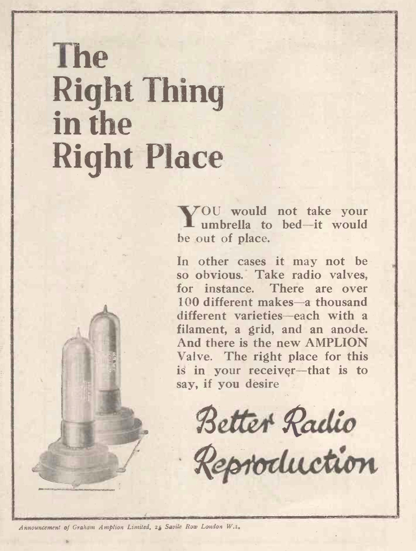 AMPLION, AML 2/50, RED PRINT, PIP-TOP, 1927, FILAMENT OK,