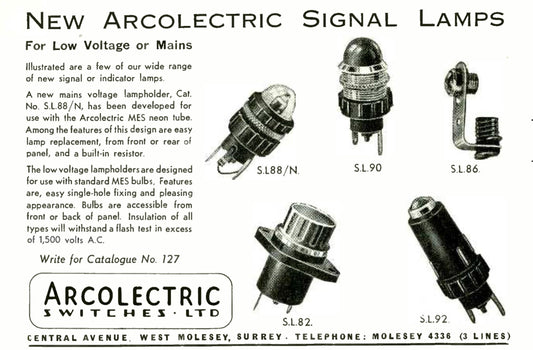 ARCOLECTRIC, CHROME BEZEL, RED LENS, 12mm DIA BODY, CAST METAL, SIGNAL LAMP, EX EQUIPT