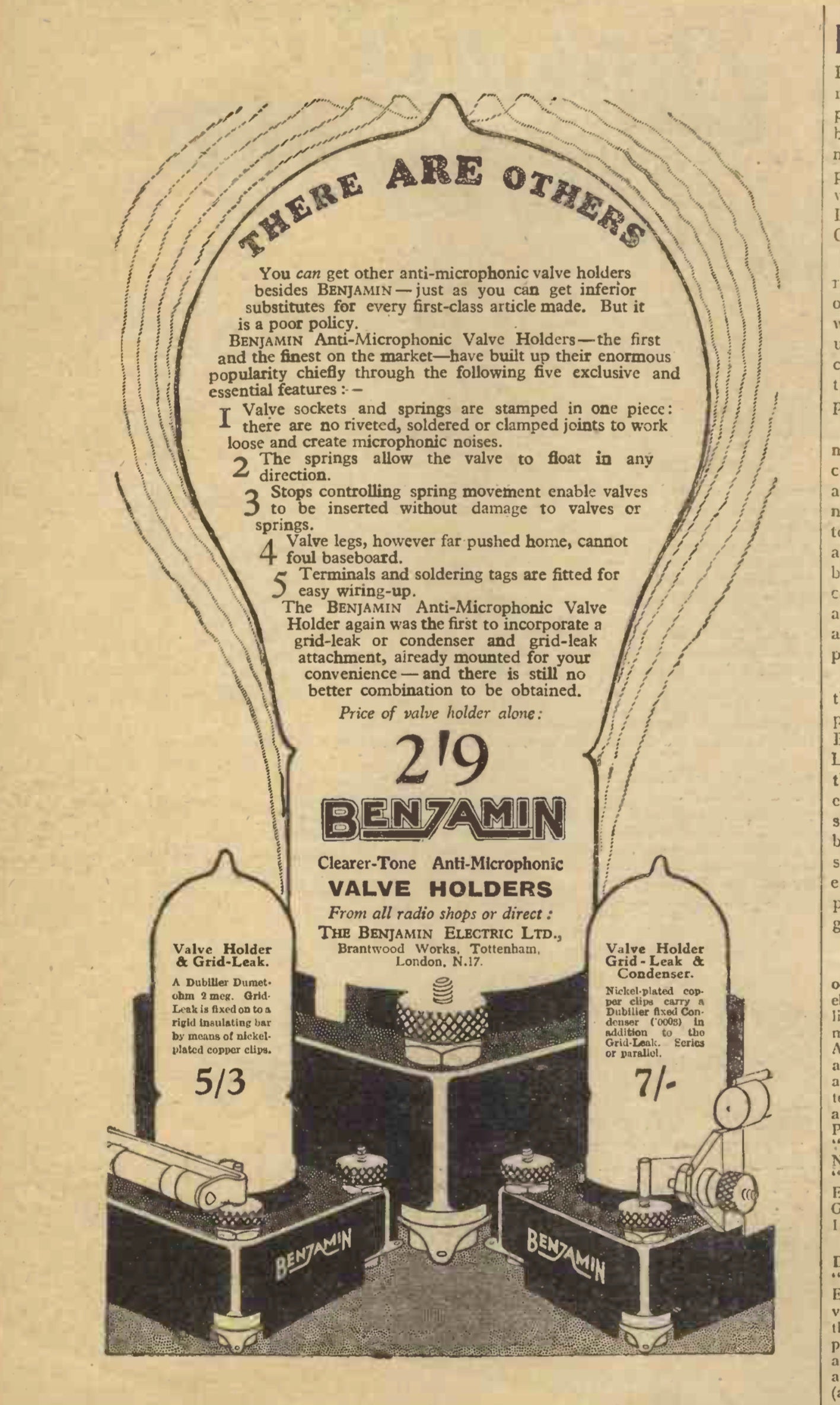 BENJAMIN, B4, BAKELITE, VALVE BASES, 1931, VIBROHOLDER