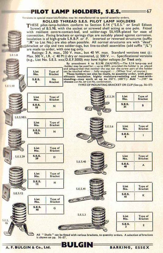 BULGIN, SES12, AIR MINISTRY, BULB HOLDER, CLIP ON, EX EQUIPT