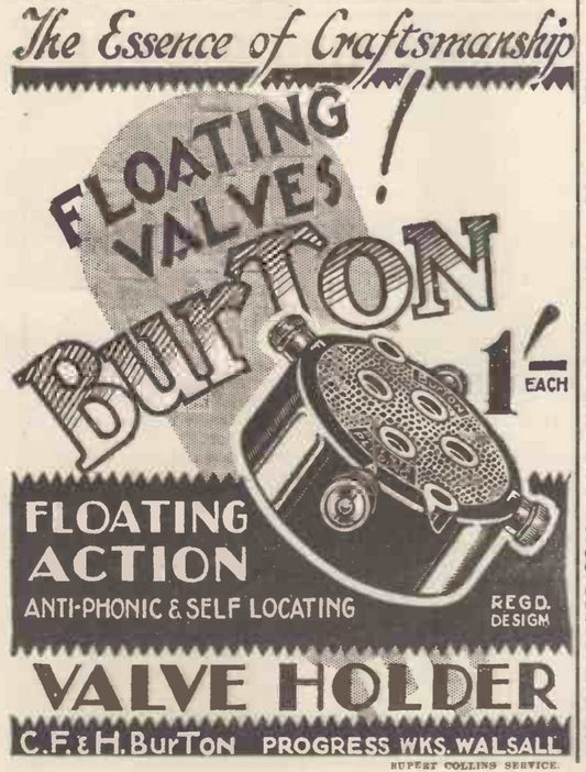 BURTON , B4, BRITISH 4 PIN, FLOATING ACTION, VALVE BASE, 1927