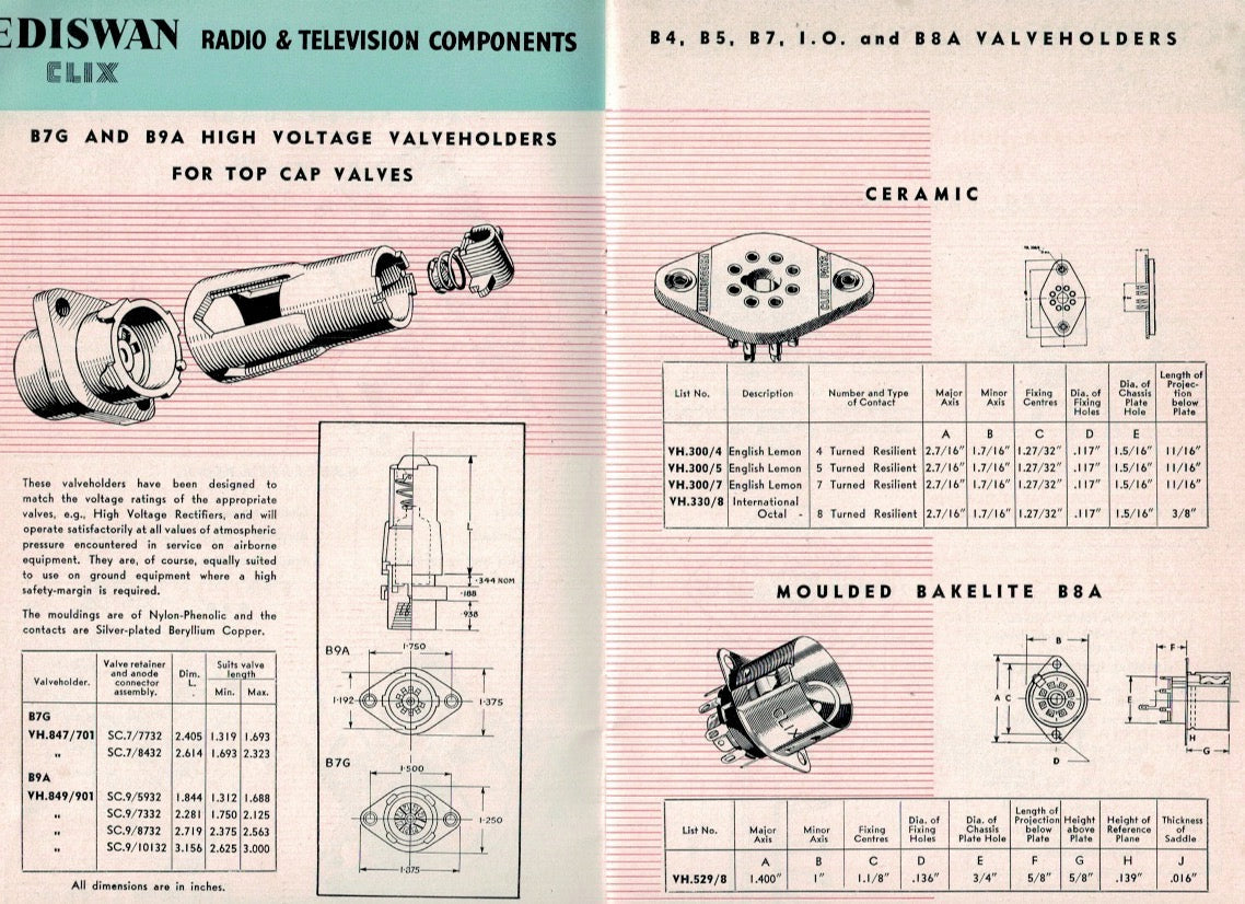 CLIX, YH.300/7, ENGLISH LEMON, B7, BRITISH 7 PIN, FREQUENTITE, CERAMIC VALVE BASE, NEW, EX AIR MINISTRY 10H/888,