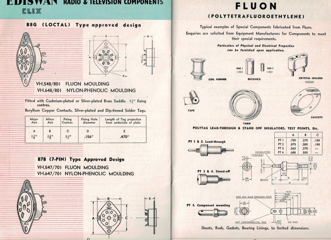 CLIX, EDISWAN, B8G, VALVE BASE, WHITE, PTFE NOS
