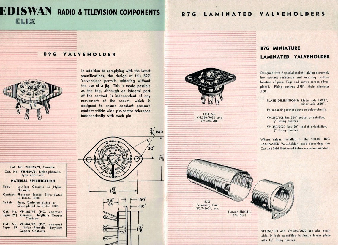 CLIX, VH.369/9, B9G, 9 PIN, CERAMIC VALVE BASE, EF50, EX EQUIPT