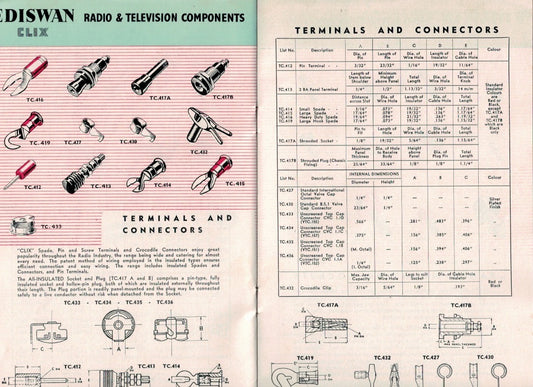 CLIX, LARGE HOOK SPADE, HOOKED CONNECTORS, TC.4xx, BLACK & RED PAIR, AS USED ON AVO TEST LEADS