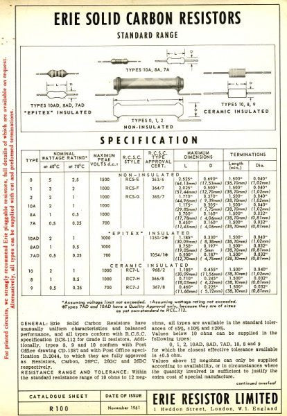 ERIE, DOGBONE, SOLID ROD, CARBON RESISTORS, , BODY TIP SPOT, TYPE A, 500K @ 1-2W