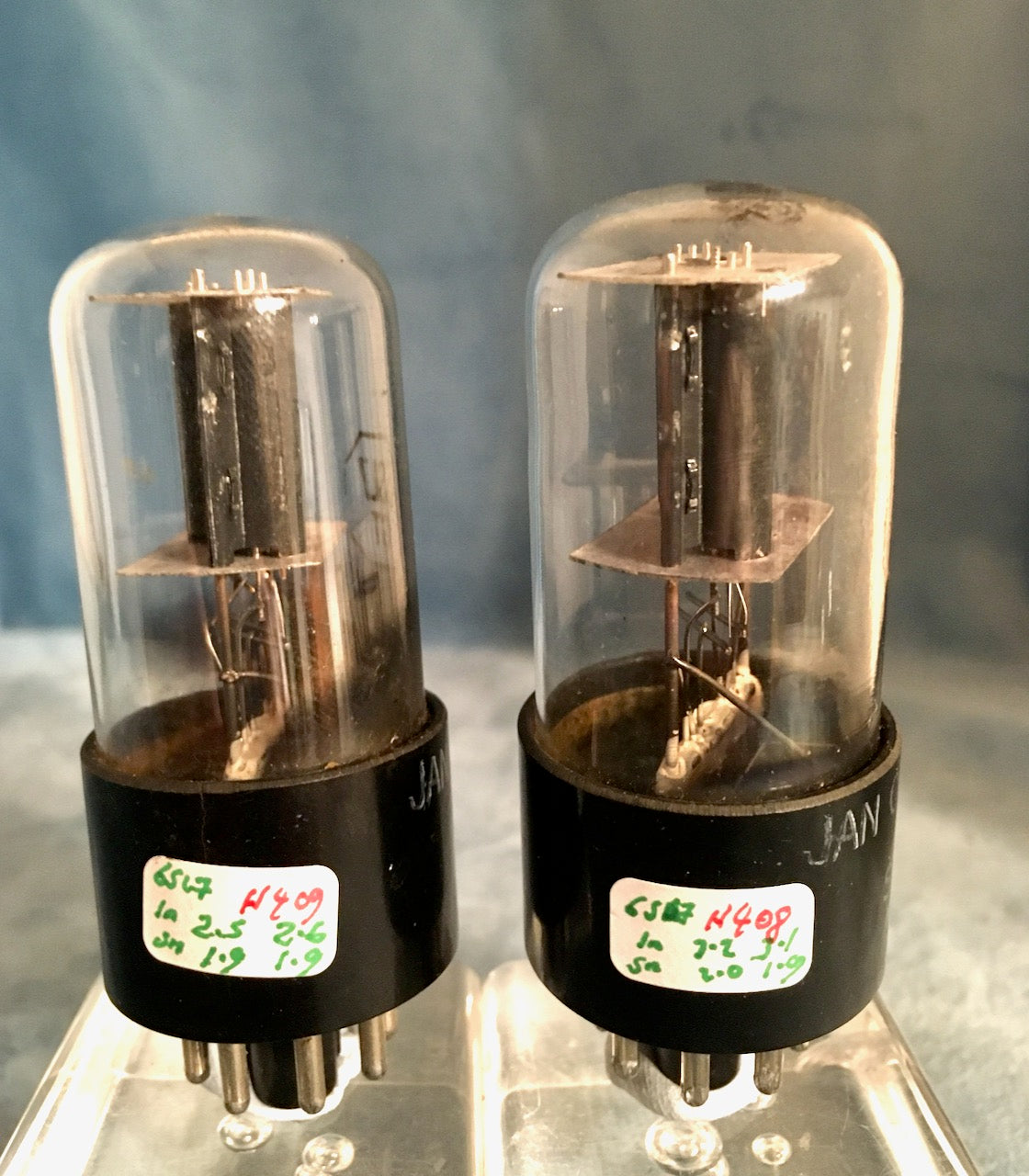 6SL7GT, MATCHED PAIR, SYLVANIA, VT-229, MILITARY, WHITE BASE PRINT, SAME FACTORY CODE, FEBRUARY 1944 PRODUCTION, 6SL7