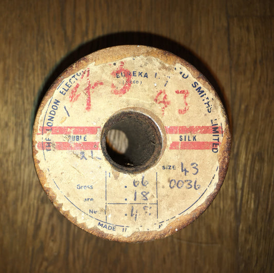 SILK COVERED, COPPER WIRE, LITZ, 43SWG, ON  WOOD SPOOL, 240g TOTAL MASS