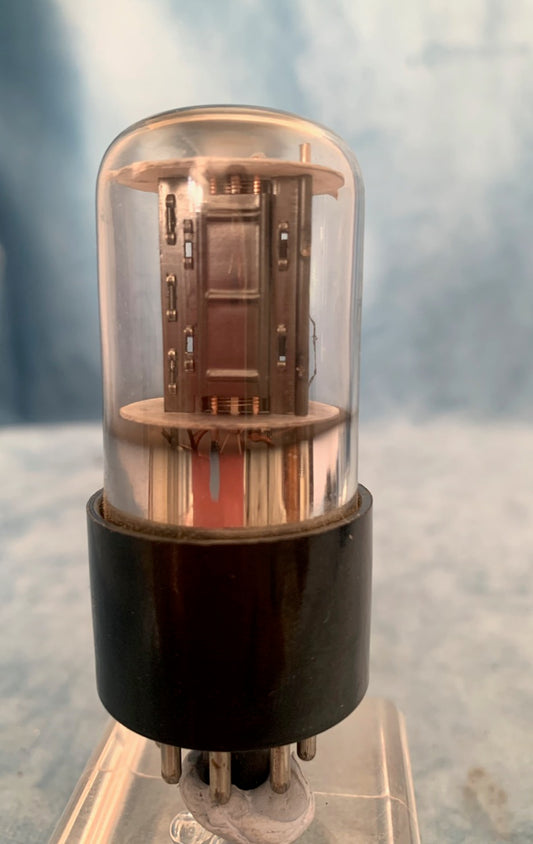 6SN7GT, MOTOROLA, CLEAR GLASS, 3 RIB CHARCOAL PLATE, YELLOW BASE PRINT, 6SN7