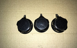 Black bakelite,  5 scallop, skirted, beaked knob, 36mm dia., 6mm shaft, brass bushed, no grub screws