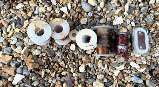 6x reels of wire, for coil winding ,36 swg ,38swg, 22 swg, as shown