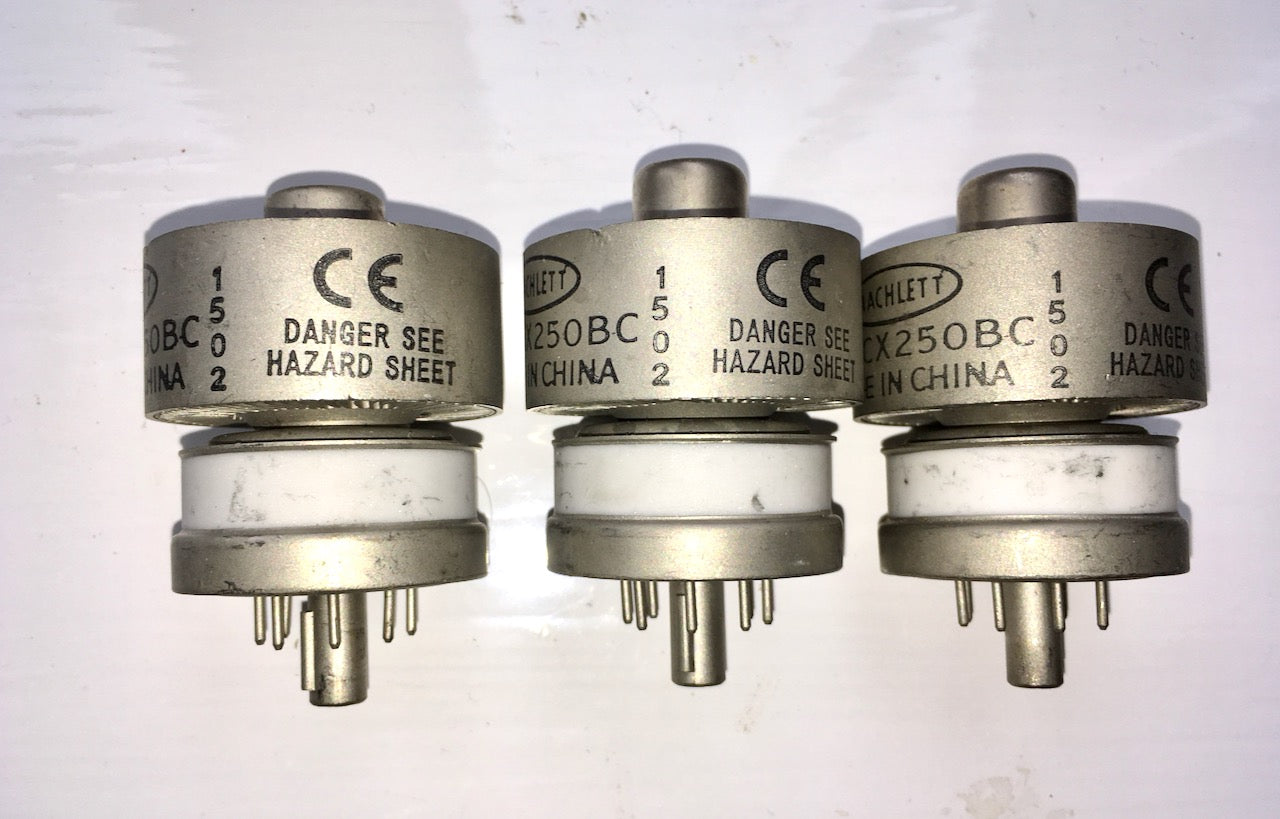 TRIO, 3X, MACHLETT, 4CX250BC, 8957, SAME FACTORY CODE 1502, USED UNTESTED, EX MILITARY STOCK