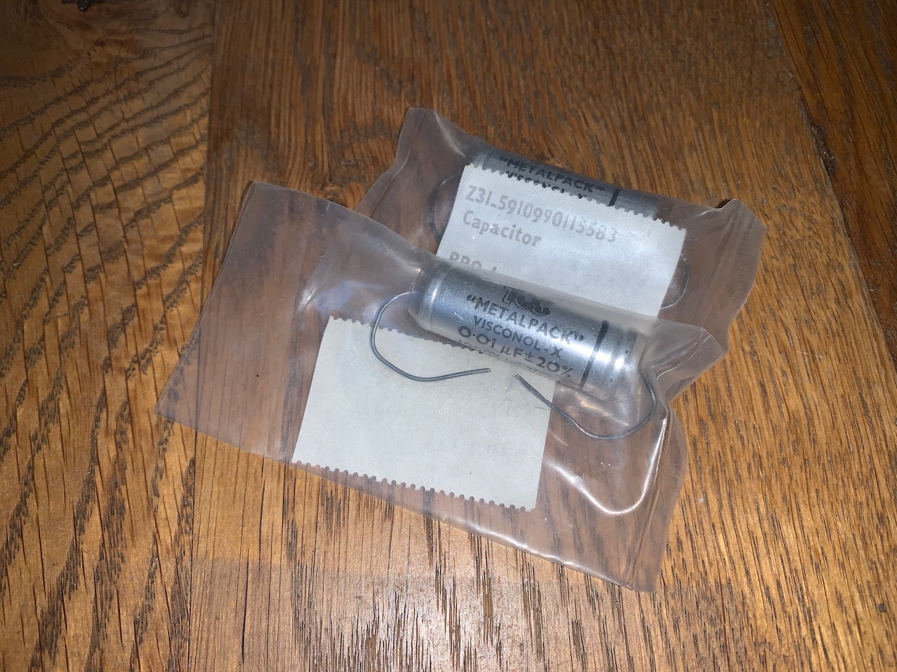 TCC, METALPACK, VISCONOL-X, PAPER IN OIL, PIO, CAPACITORS, AXIAL, 0.01uF @ 1000V, EX MILITARY, NEW OLD STOCK,