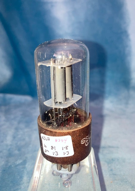 CV1985, BRIMAR, FOOTSCRAY, MIL SPEC 6SL7GT, BROWN MICANOL BASE, WHITE MILITARY CARTOUCHE WITH DATE CODE FOR DECEMBER 1956,  ECC32,   6SL7