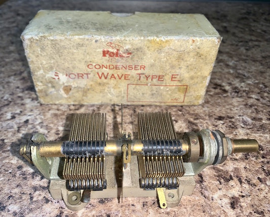 Wingrove Rogers, Polar, Condenser, SHORT WAVE TYPE E, Tuning Gang, 170 + 170uF, Brass Vanes, Ceramic BAse, NOS Boxed 1925