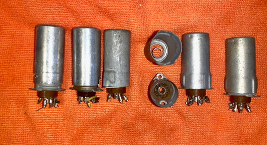 BROWN MICANOL, CINCH, B7G VALVE BASES C/W. 43mm HEIGHT SHIELDING CANS, EX EQUIPT