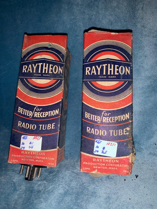 6J5G, RAYTHEON, SC122A, MATCHED PAIR WITH SAME DATE CODE, ORANGE BASE PRINT, ENVELOPE CARTOUCHE, JUNE 1942 PRODUCTION, NEW, BOXED