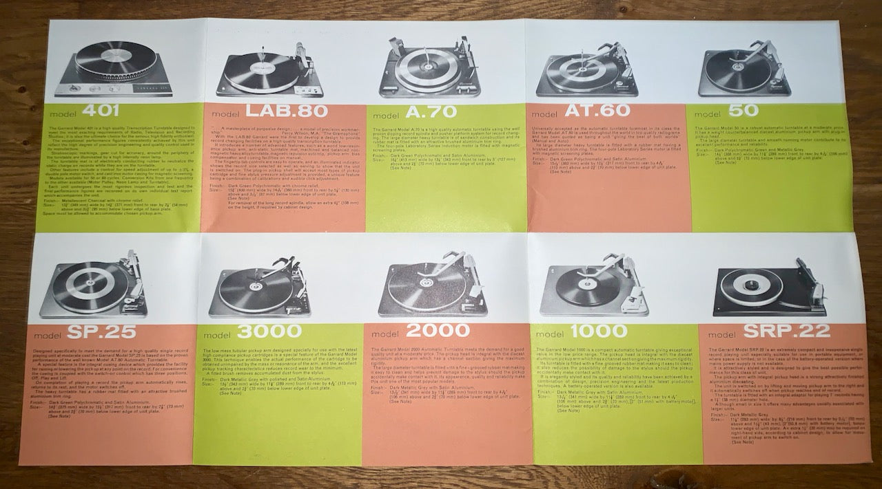 GARRARD, 401, TURNTABLE, BROCHURE, 1967