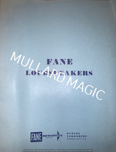 FANE LOUDSPEAKERS, BROCHURE,