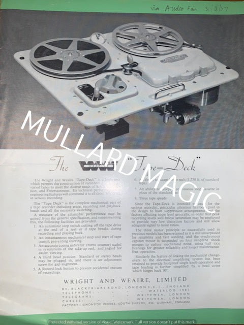 WEARITE, TAPE-DECK, LEAFLET