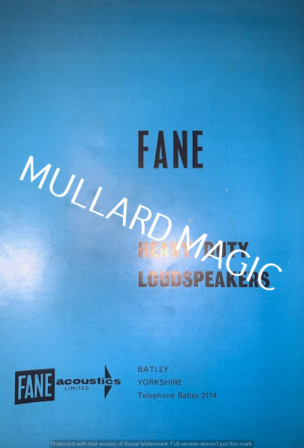 FANE LOUDSPEAKERS, BROCHURE,