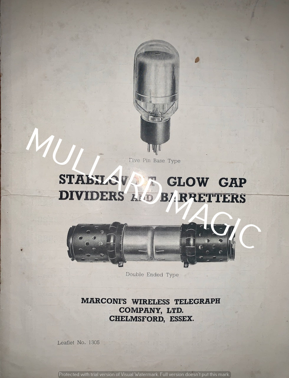 STABILOVOLT GLOW GAP DIVIDERS & BARRETERS, MARCONI TELEGRAPH COMPANY, BROCHURE,