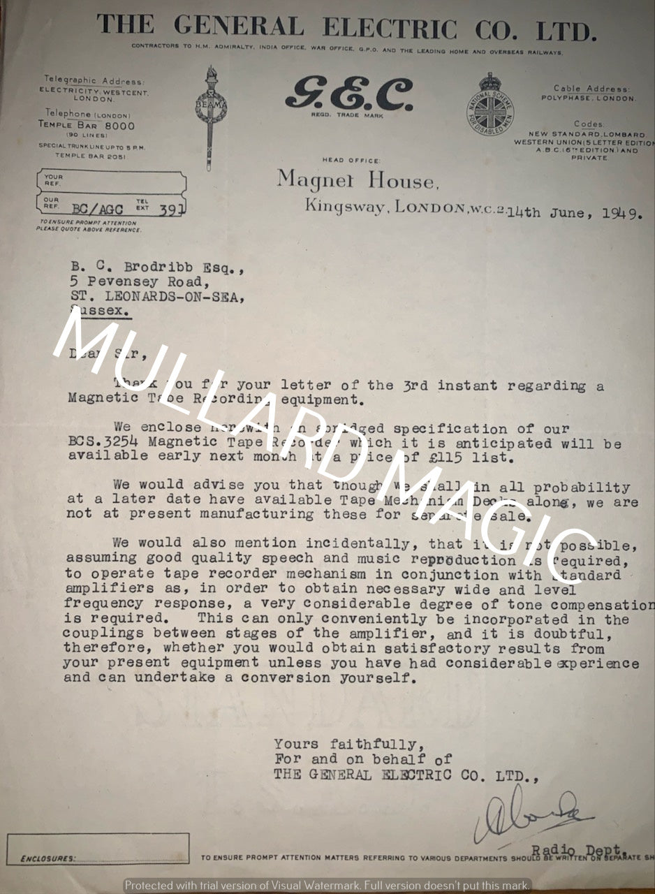 GENERAL ELECTRIC, GEC, LETTERHEAD, 1949