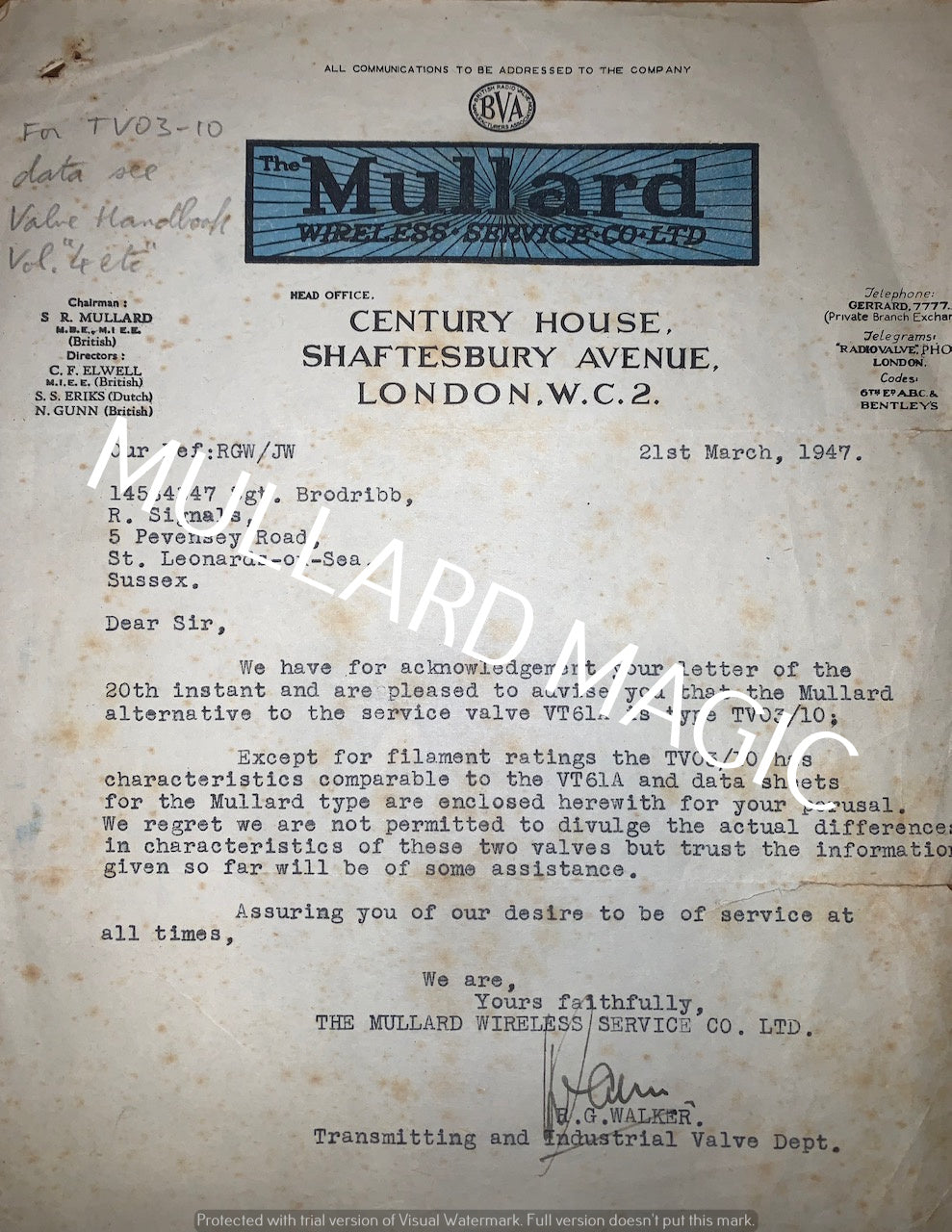 MULLARD, LETTERHEAD, 1947