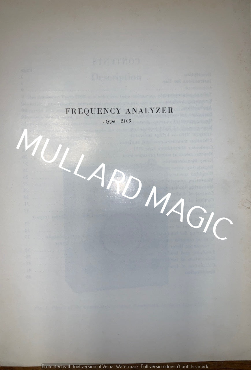 Brüel & Kjær, B&K Frequency Analyser. Tyoe 2105, Instruction Booklet