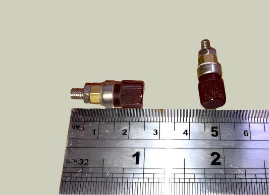 SET OF 6X, BINDING POSTS, BLACK & RED, 5mm DIA KNURLED HEADS, 10mm HEAD LENGTH