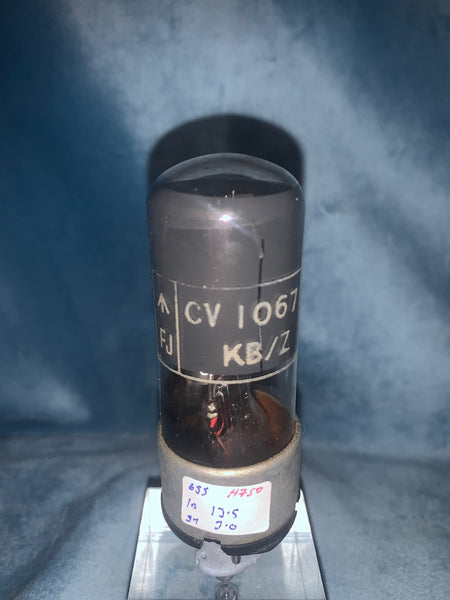 CV1067, OSRAM, GREY GLASS,  6J5GT,  WHITE CARTOUCHE, METAL OVERCAP, HAMMERSMITH SEPTEMBER 1950 PRODUCTION
