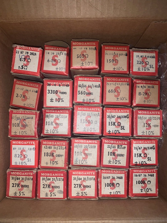 Allen Bradley, Morganite, Carbon composite resistor, Type S, 0.5W 10%, VARIOUS VALUES