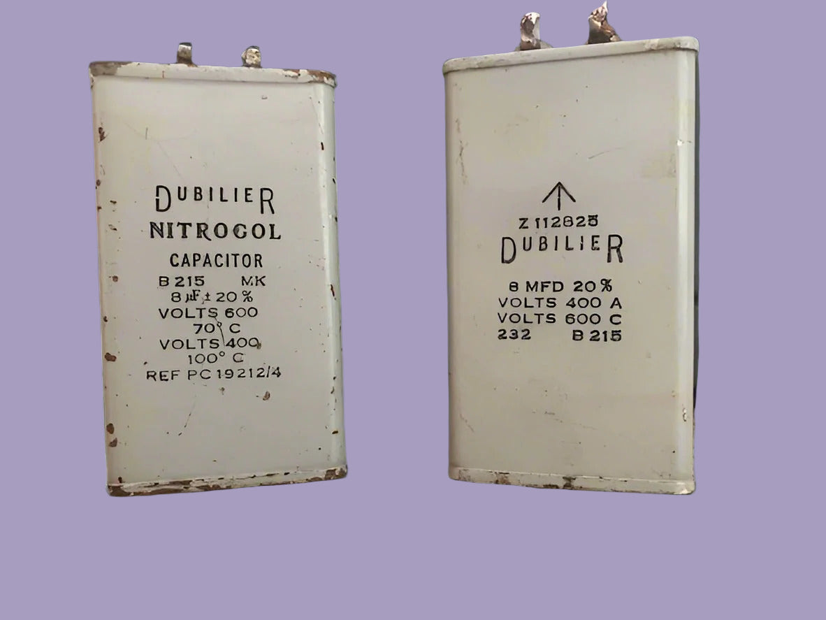 DUBILIER, NITROGOL, PIO, PAPER BLOCK CAPACITOR, CERAMIC TERMINAL, 8uF @ 600V