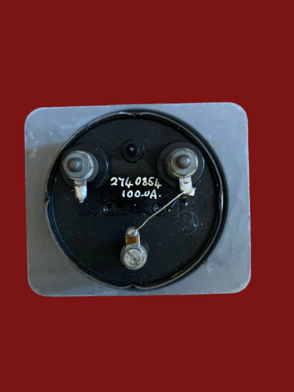 66mm DIA, Moving Coil Meter, Marconi, 100uA FSD set in a 104 x 86mm Mounting Plate