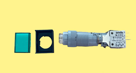 EAO, SWISSTAC, 202, ILLUMINATED PUSH BUTTON, SWITCH WITH RECTANGULAR BEZEL C/W GREEN LENS