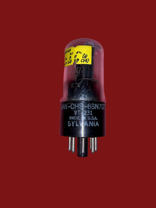 6SN7GT, SYLVANIA, VT-231, T PLATE, CLEAR GLASS, FAT BASE, WHITE BASE PRINT, JANUARY 1944 PRODUCTION, 6SN7