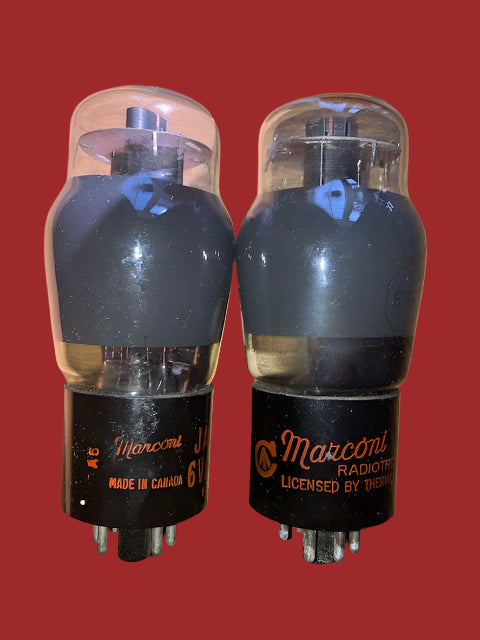 6V6G, CANADIAN WESTINGHOUSE RADIOTRON, MATCHED PAIR, RED BASE PRINT, MILITARY WW2 PRODUCTION, 6V6