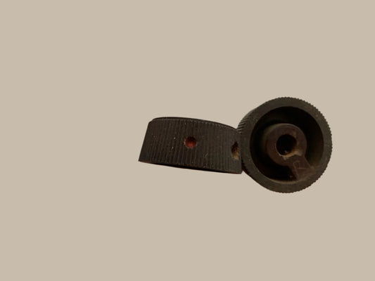 PAIR OF BROWN BAKELITE KNOBS, PEAKED, MILLED EDGE, 6mm DIA SHAFT, 28mm DIA, 12mm HiGH