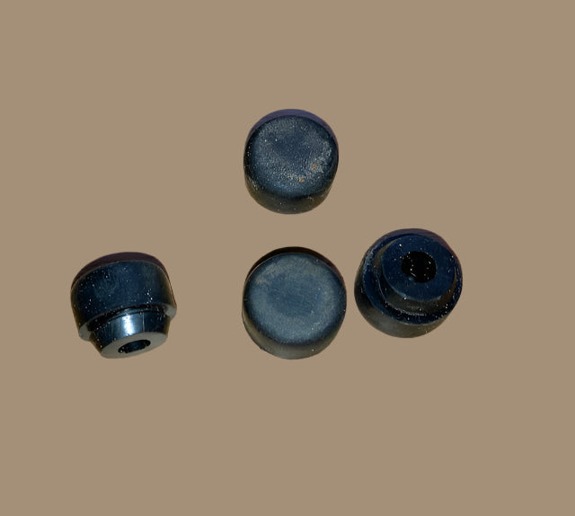 Set of 4X, rubber feet, push in grommet style, 19mm dia., grommet section 12mm dia.