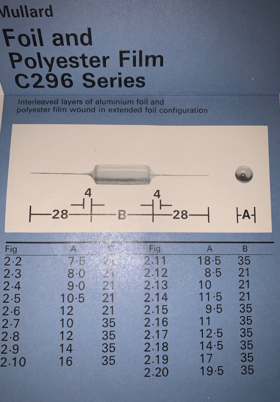 MULLARD C296 SERIES AXIAL POLYESTER CAPACITORS 400V MUSTARD CAPACITORS IN VARIOUS VALUES