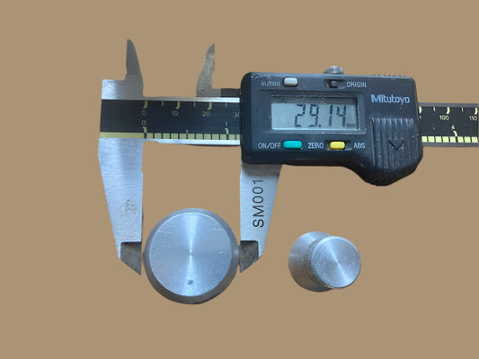 SET OF 2x, ALUMINIUM KNURLED EDGE, KNOBS,, 6mm SPLINE,14mm & 29mm DIA.